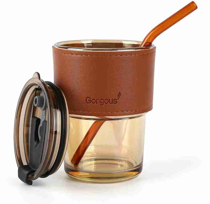 400ml Plastic Coffee Cup With Straw, Bamboo Shaped Glass Cup With Leather Cover, Double Wall Insulated Glass Cup 400ml Plastic Coffee Cup With Straw, Bamboo Shaped Glass Cup With Leather Cover, Double Wall Insulated Glass Cup